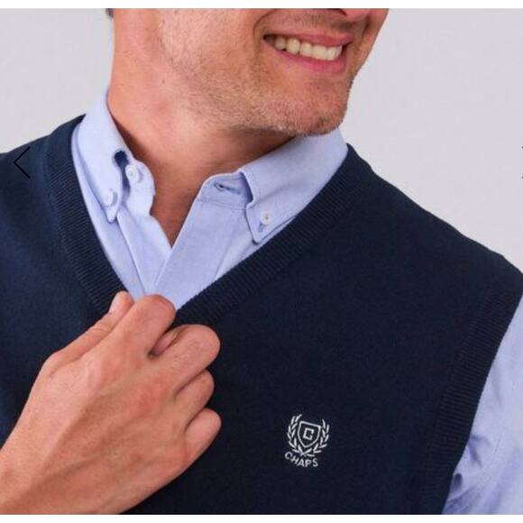 Chaps Sweater Vest Men’s Large Navy Blue Sleeveless Preppy V-Neck Size XL NWT - Picture 3 of 10